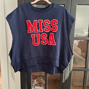 Judith March Miss USA Sleeveless Crop Sweatshirt Size Medium.